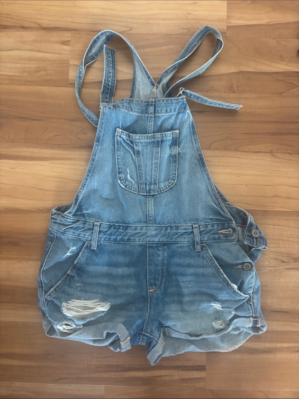 Denim Blue Distressed women’s Overall Shorts